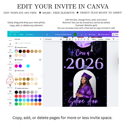Graduation Party Video Invitation | Purple and Black Graduation Invite for Her | Editable Online RSVP Evite Canva Template
