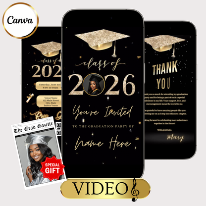2026 Graduation Party Video Invitation | Digital Graduation Invite | Editable Online Canva Template