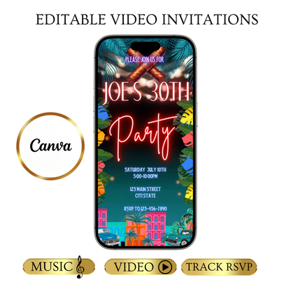 Havana Video Invitation | Animated Cuban Party Digital Evite | Editable Canva Invite Template