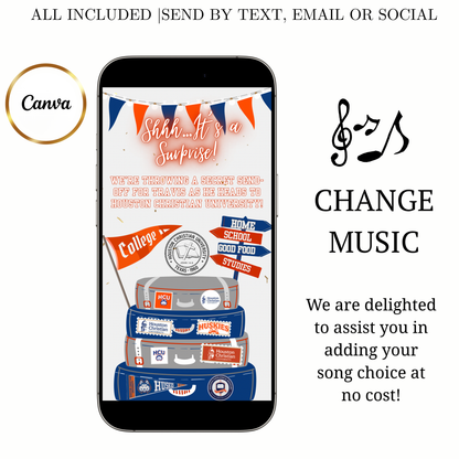 Bearbeitbare Videoeinladung der Houston Christian University | Digitale Einladung der HCU Huskies | Bearbeitbare Canva-Einladungsvorlage