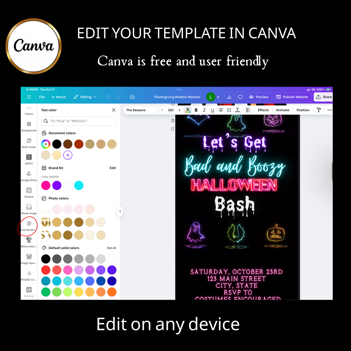 Halloween-Videoeinladung, animierte Neon-Halloween-Einladung, bearbeitbare mobile Halloween-Party-Einladung