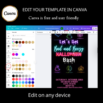 Halloween-Videoeinladung, animierte Neon-Halloween-Einladung, bearbeitbare mobile Halloween-Party-Einladung