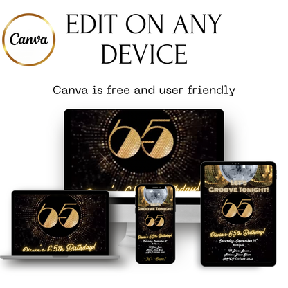 Studio 54 Video Invitation | Animated 65th Birthday Digital Evite | Editable Canva Invite Template