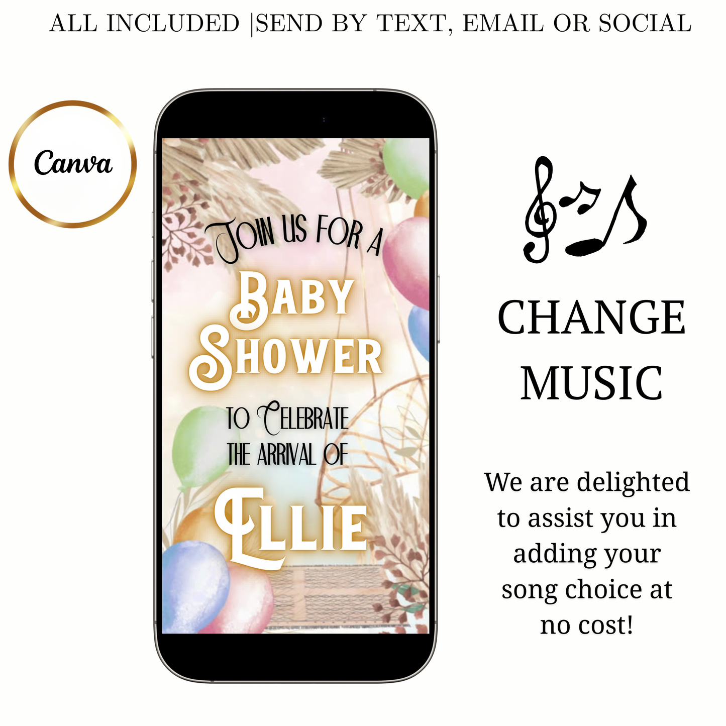 Boho Baby Shower Animated Video Invitation | Digital Baby Shower Mobile Invite with music