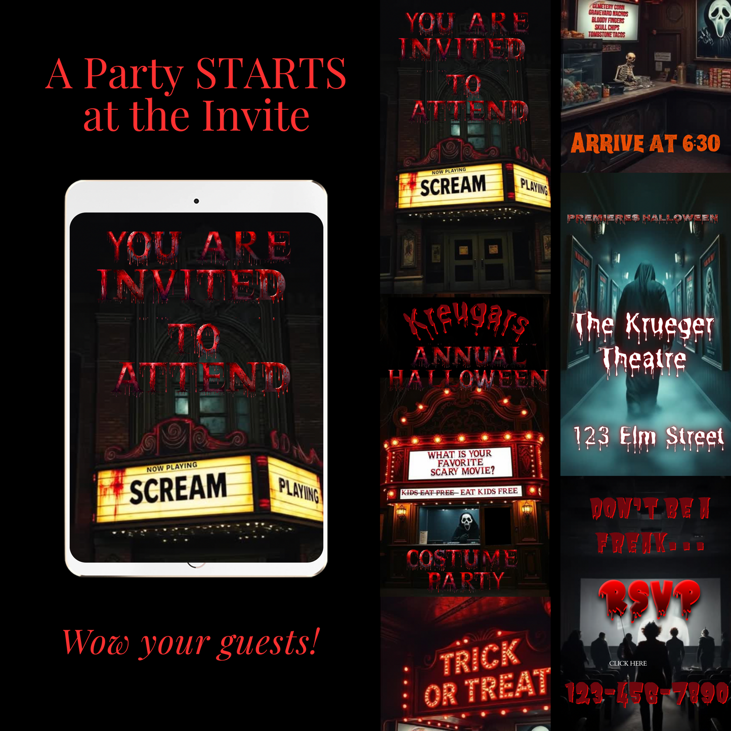 Horror Movie Theater Halloween Costume Party Video Invitation – Editable Canva Animated Invite