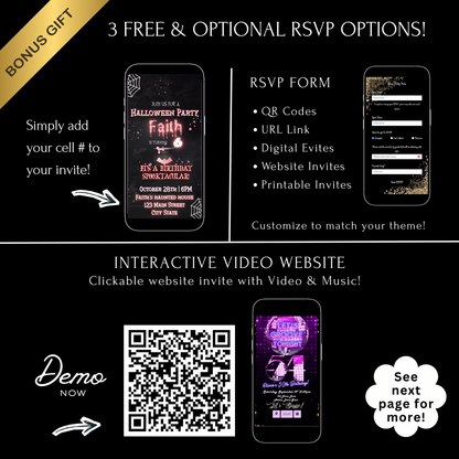 Halloween Video Invitation, Pink Ghost Boo Animated Invite, Editable Halloween Party Mobile Evite