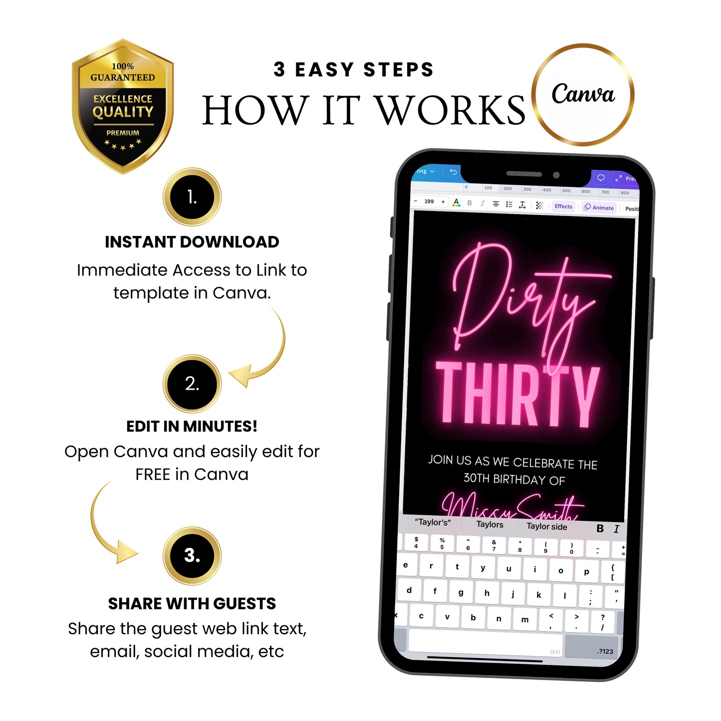 Editable 30th Birthday Video Invitation | Mobile Animated Dirty Thirty Evite | Canva Video Evite Download