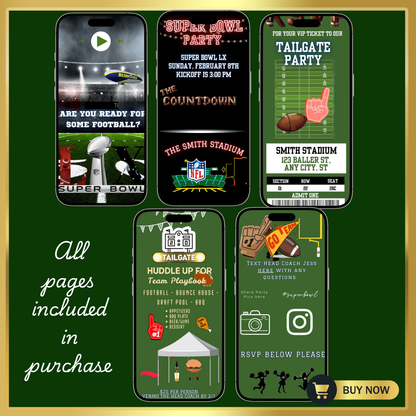 Super Bowl LX Video Invitation and RSVP Website | Game Day Party Invite | Digital Football Invite | Editable Online Template