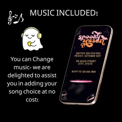 Halloween Video Invitation | Animated Pink Spooky Digital Evite | Editable Canva Invite Template