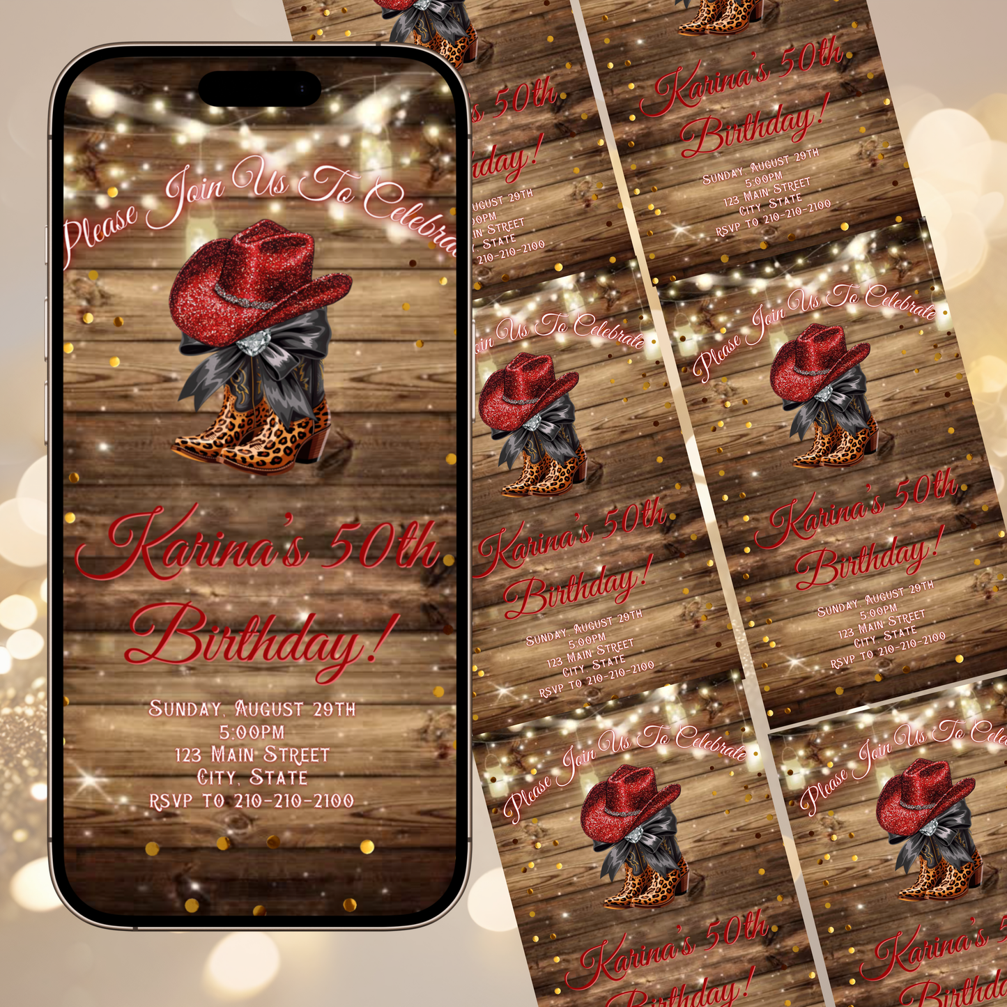 Boots and Bling Video Invitation | Rustic Western Theme Digital Evite | Editable Canva Template