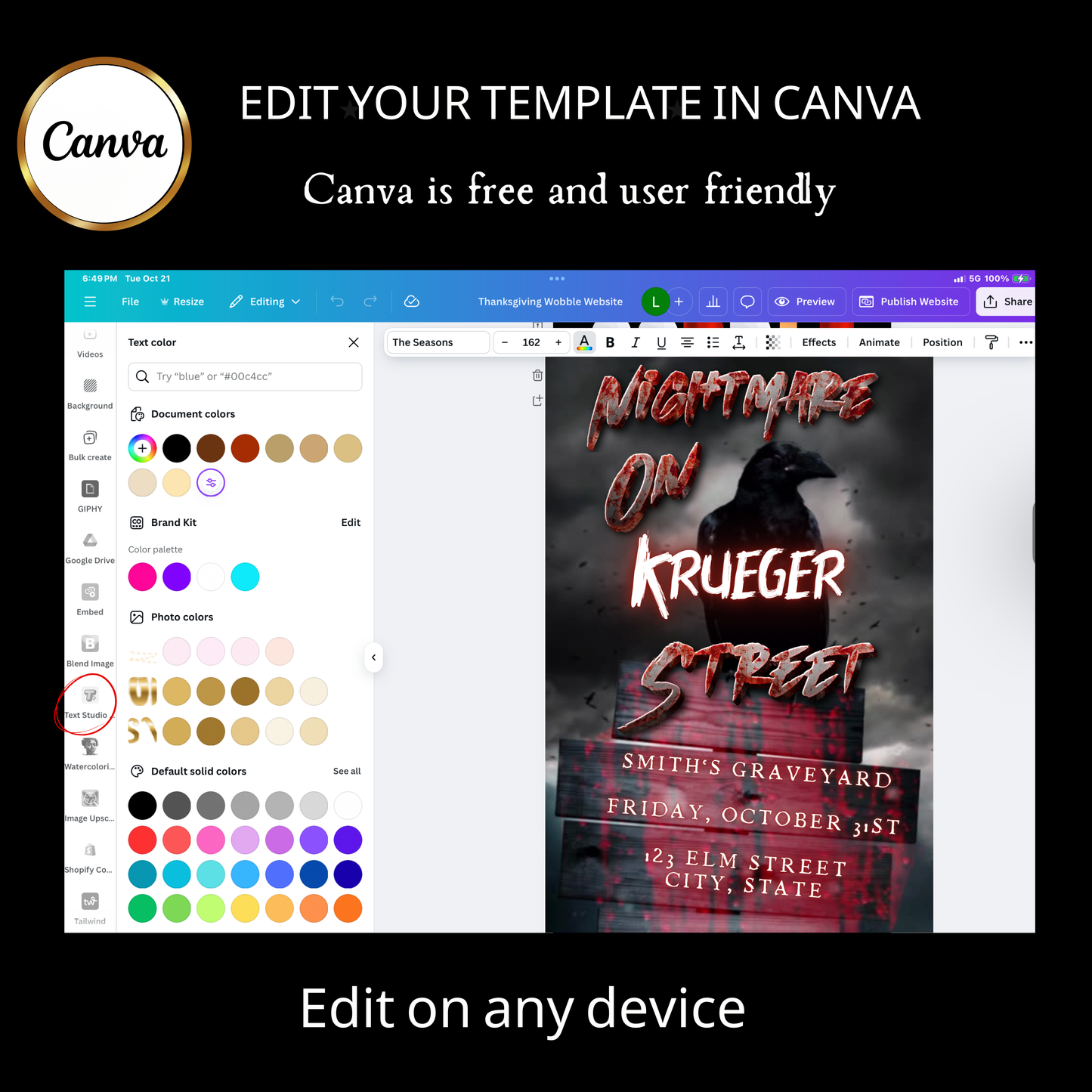 Halloween Video Invitation, Nightmare on Elm Street Animated Invite, Editable Halloween Party Mobile Evite