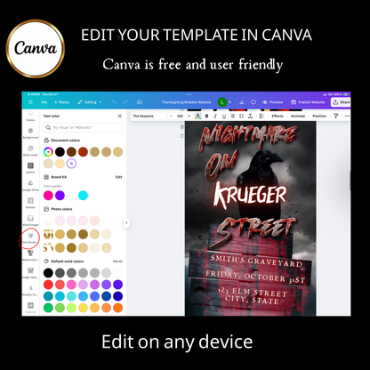 Halloween Video Invitation, Nightmare on Elm Street Animated Invite, Editable Halloween Party Mobile Evite