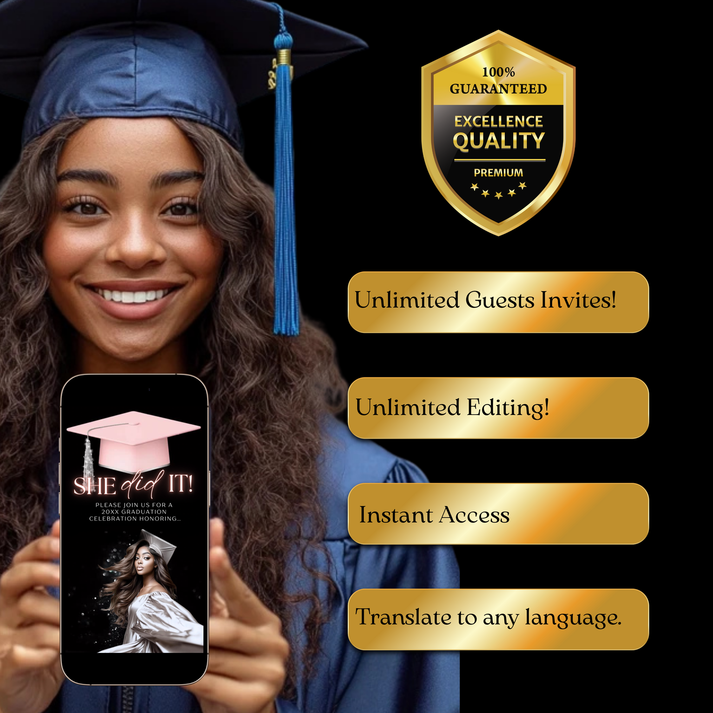 Graduation Party Video Invitation | Digital Graduation Invite for Her | Editable Online RSVP Evite Canva Template