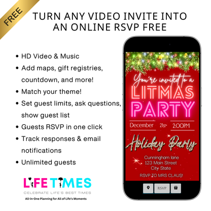Editable Christmas Video Invitation | Animated Litmas Digital Evite | Editable Canva Invite Template