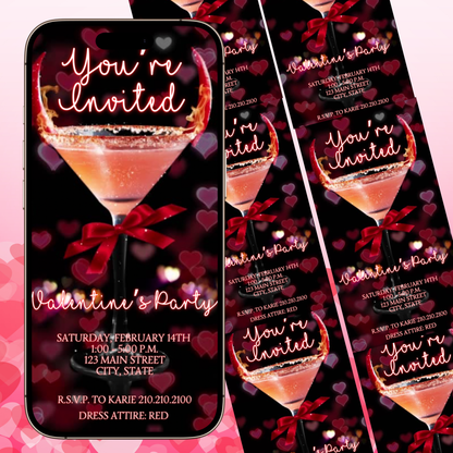 Valentines Cocktail Party Video Invitation | Digital Galentines Day Animated Invite | Editable Canva Evite Template