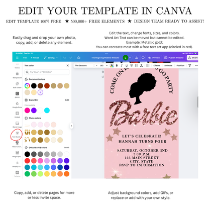 Bearbeitbare Barbie-Videoeinladung | Animierte digitale Einladung mit pinkfarbener Barbie | Bearbeitbare Canva-Einladungsvorlage