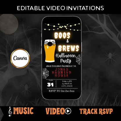 Halloween Video Invitation | Animated Halloween Digital Evite | Editable Canva Invite Template