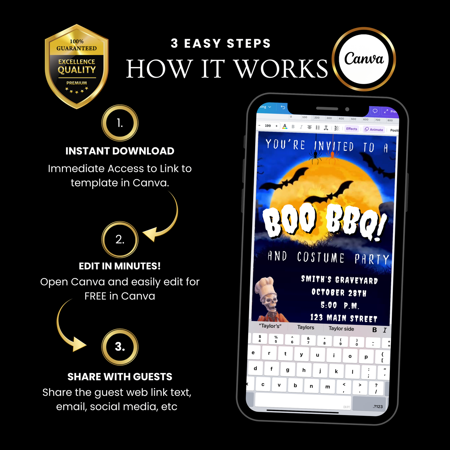 Halloween Video Invitation | Animated Halloween Digital Evite | Editable Canva Invite Template