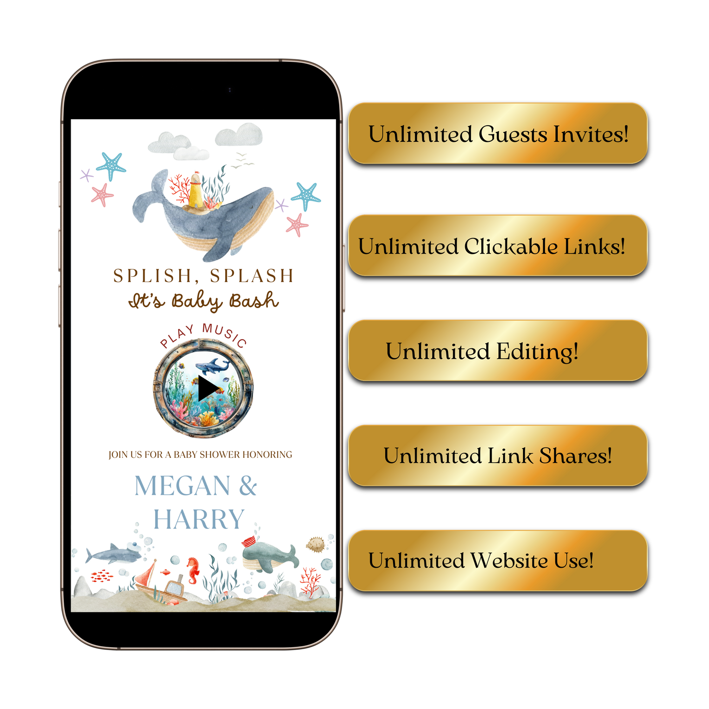 Under the Sea Baby Shower Website with RSVP | Ocean Animal Canva Template Invite