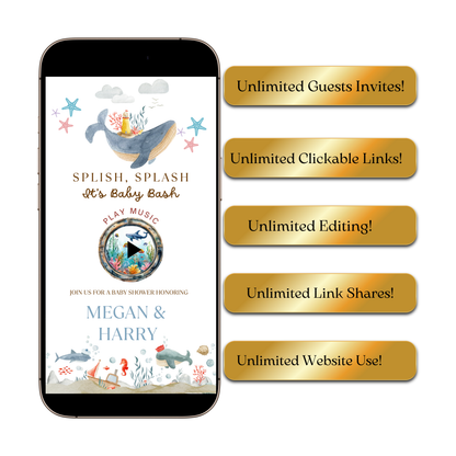Under the Sea Baby Shower Website with RSVP | Ocean Animal Canva Template Invite