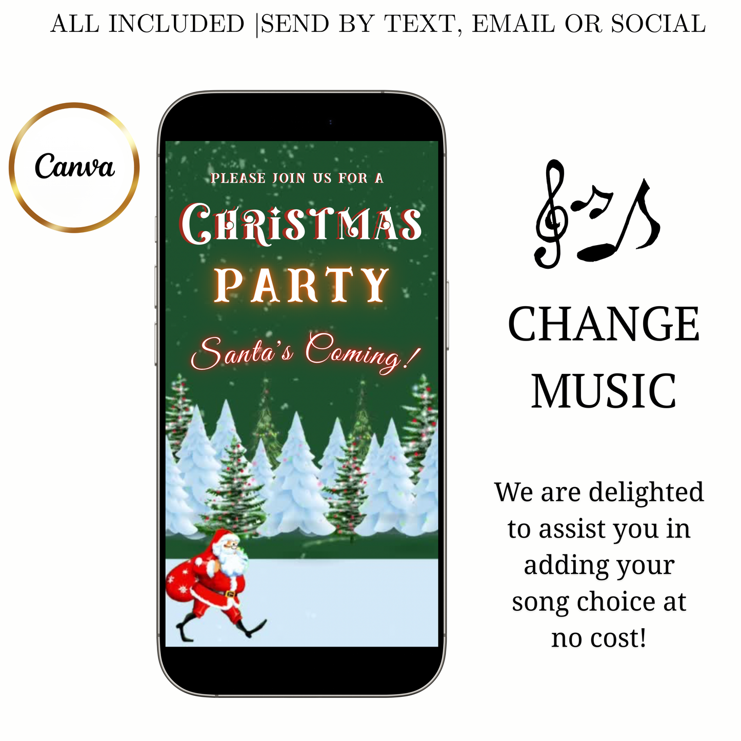 Christmas Party Video Invitation | Animated Santa Digital Evite | Editable Canva Invite Template