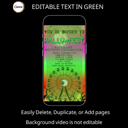 Halloween Video Invitation, Hallow Festival Animated Invite, Editable Halloween Party Mobile Evite