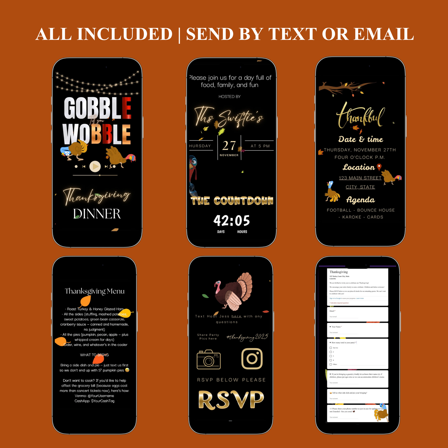 Thanksgiving Invitation Website with RSVP tracking, Animated Friendsgiving Dinner Invite Website Template