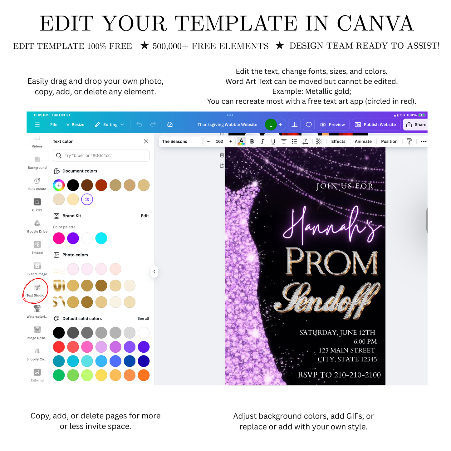 Purple Prom Send Off Video Invitation – Editable Canva Animated Invite