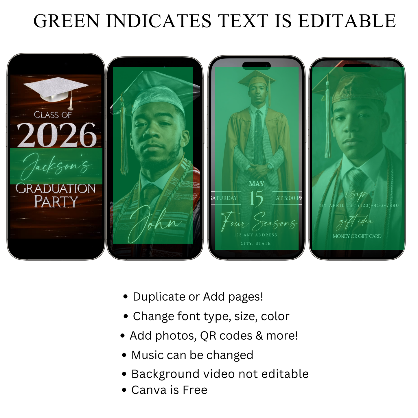 Graduation Party Video Invitation | Class of 2026 Orange and Silver Invite for Him | Editable Online RSVP Evite Canva Template