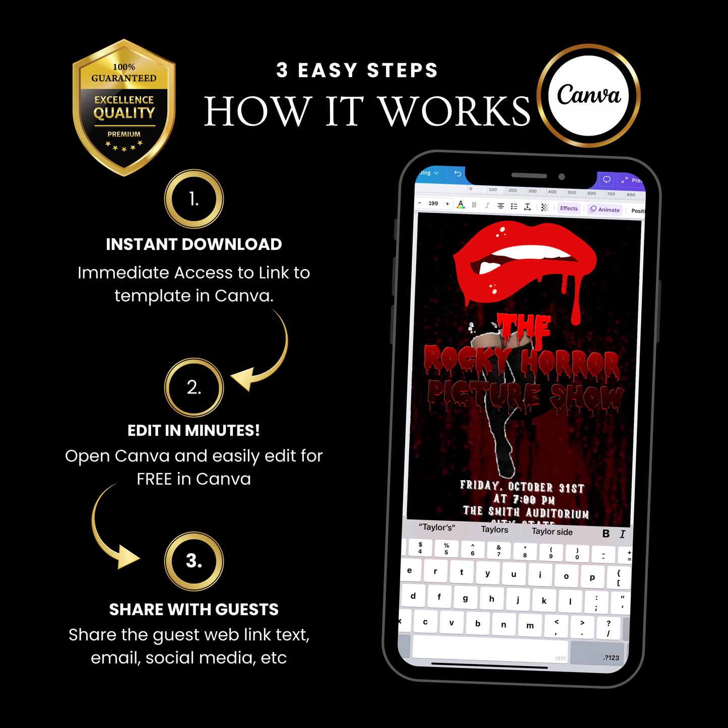 Halloween-Videoeinladung, animierte Einladung zur Rocky Horror Picture Show, bearbeitbare mobile Halloween-Party-Einladung