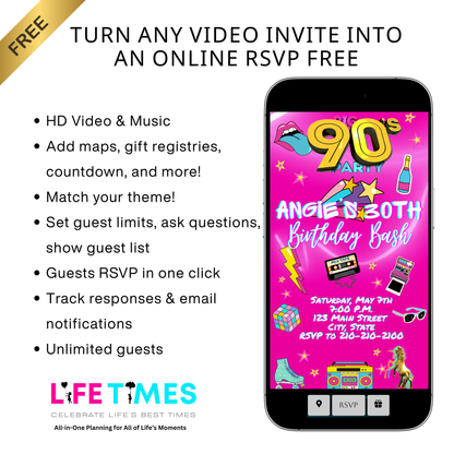 Editable 90s Video invitation | Animated Throwback 80s, 90s, 2000s