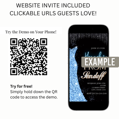 Blue Prom Send Off Video Invitation – Editable Canva Animated Invite