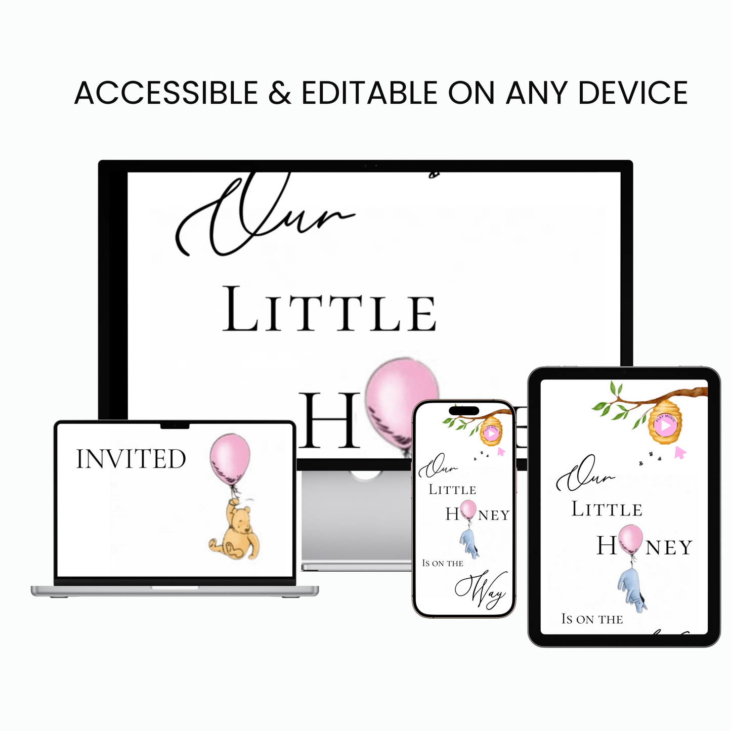 Winnie the Pooh Baby Shower Website with RSVP | Pink Girl Canva Template Invite