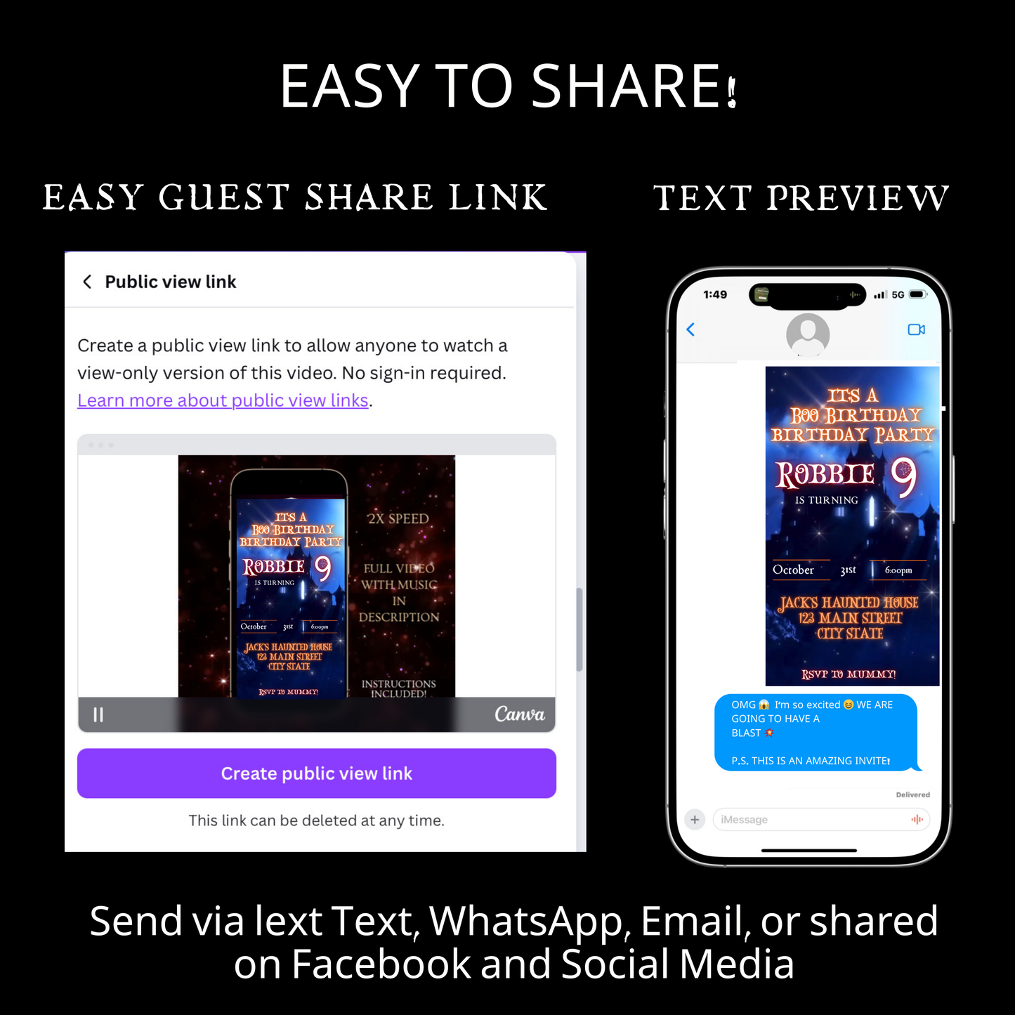 Halloween Video Invitation | Animated Halloween Digital Evite | Editable Canva Invite Template