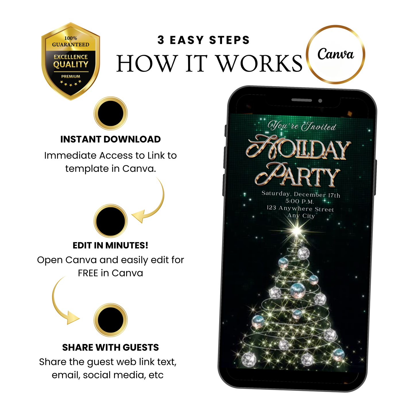 Holiday Party Video Invitation | Editable Canva Christmas Evite with Music