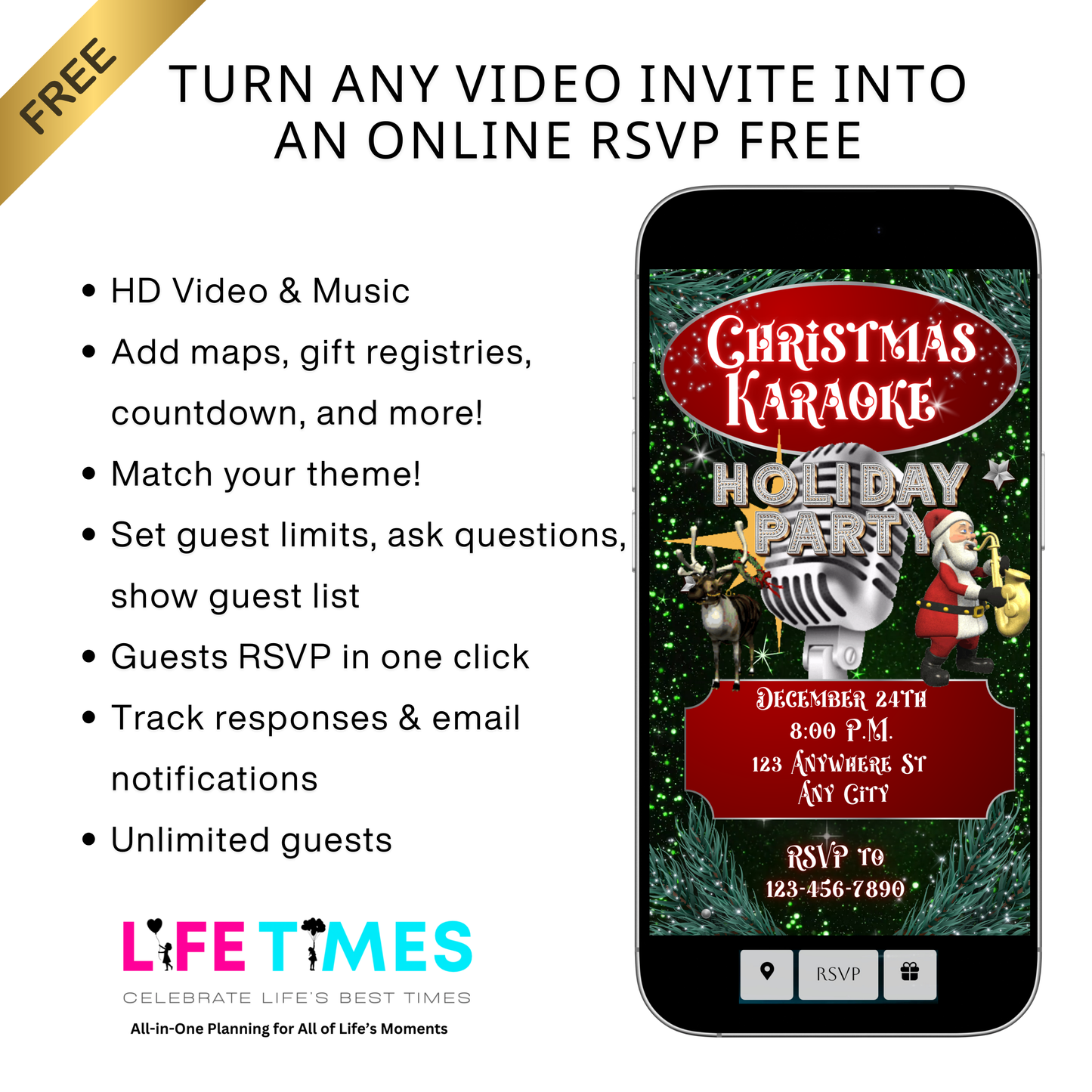 Christmas Karaoke Party Video Invitation | Animated Holiday Party Digital Evite | Editable Canva Invite Template
