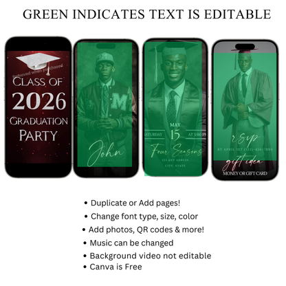 Graduation Party Video Invitation | Maroon Graduation RSVP Invite | Editable Online RSVP Evite Canva Template