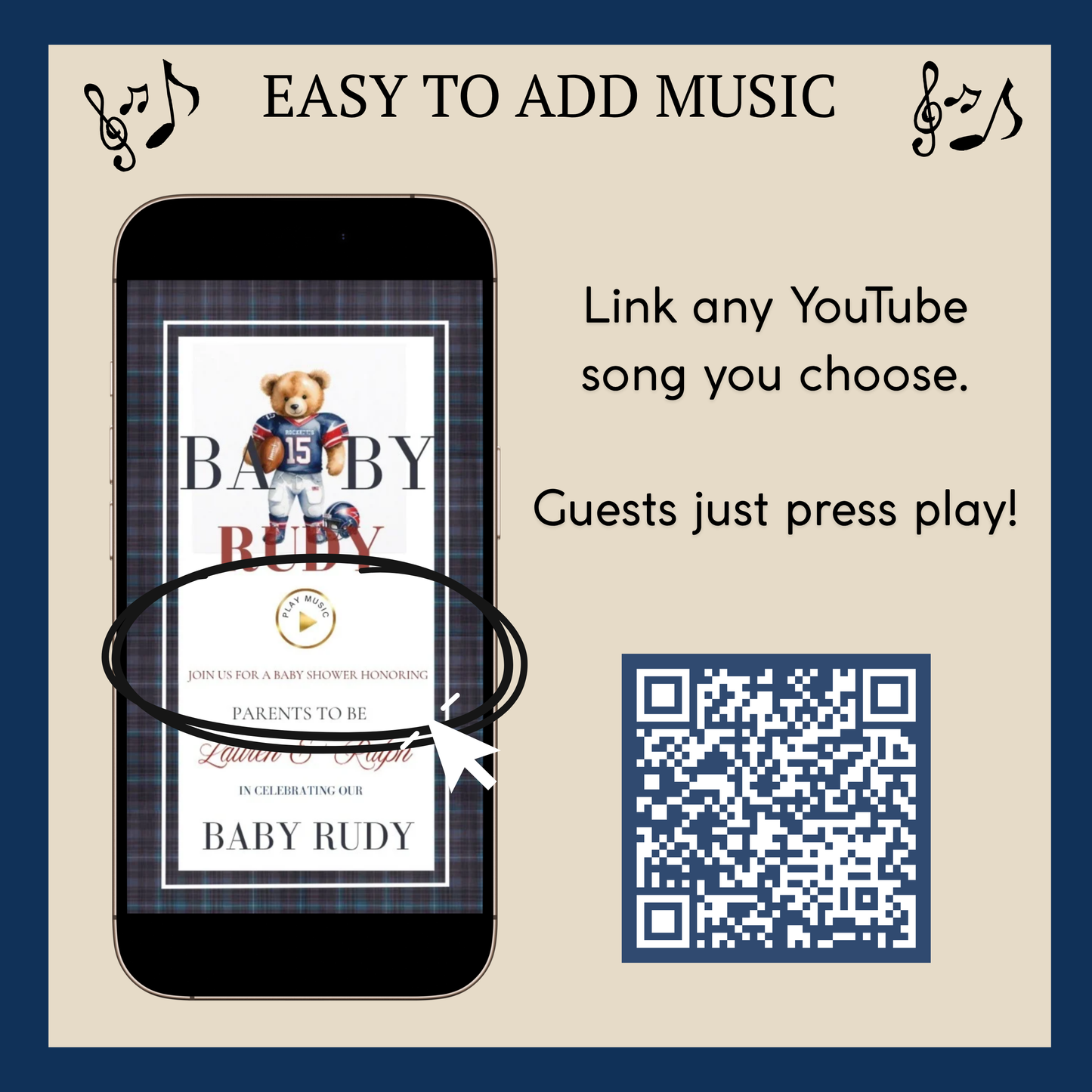 Football Polo Bear Baby Shower Invitation Website | Animated Baby Shower Invite with Rsvp tracking