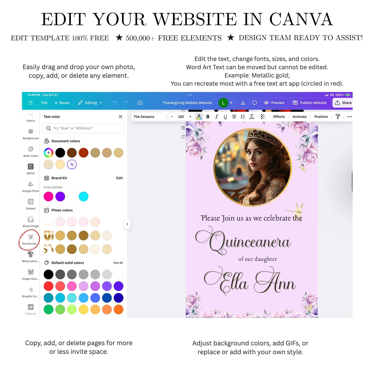 Lilac and Pink Quinceañera Video Invitation Canva Template with envelope opening