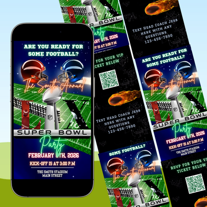 Editable Super Bowl LX Party Video Invitation | Digital Canva Template