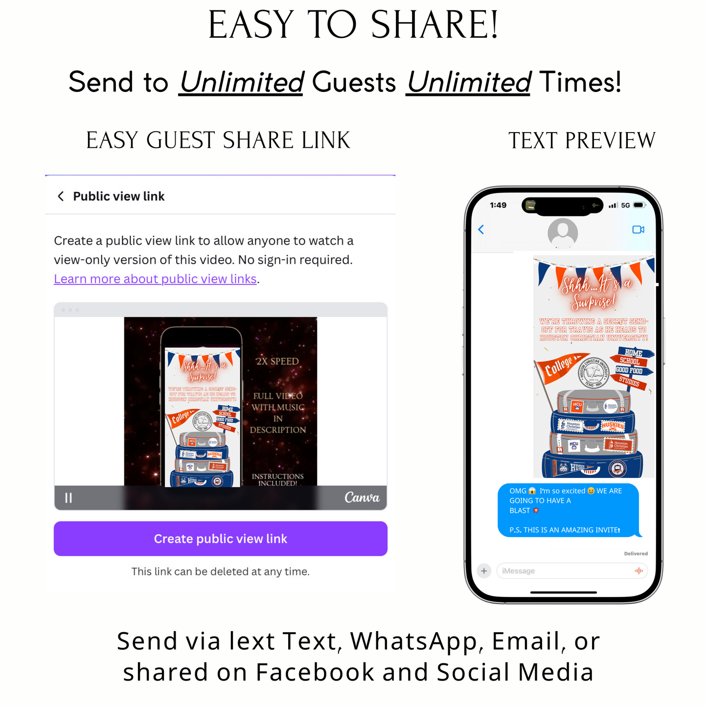 Bearbeitbare Videoeinladung der Houston Christian University | Digitale Einladung der HCU Huskies | Bearbeitbare Canva-Einladungsvorlage