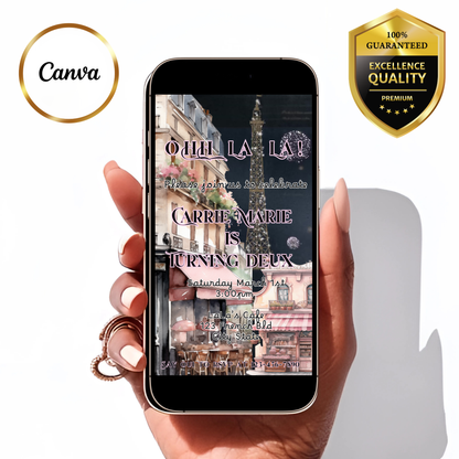 Paris Cafe Video Invitation – Parisian Eiffel Tower Birthday Party Evite with Music