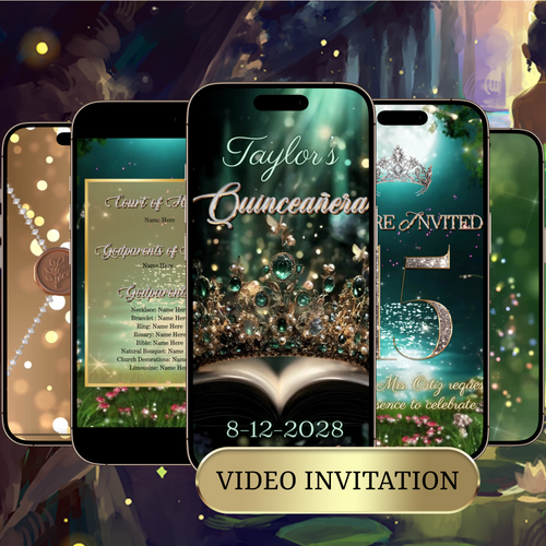 Enchanted Forest Quinceanera Video Invitation Princess and the frog Animated Invite Editable Canva Template Invite