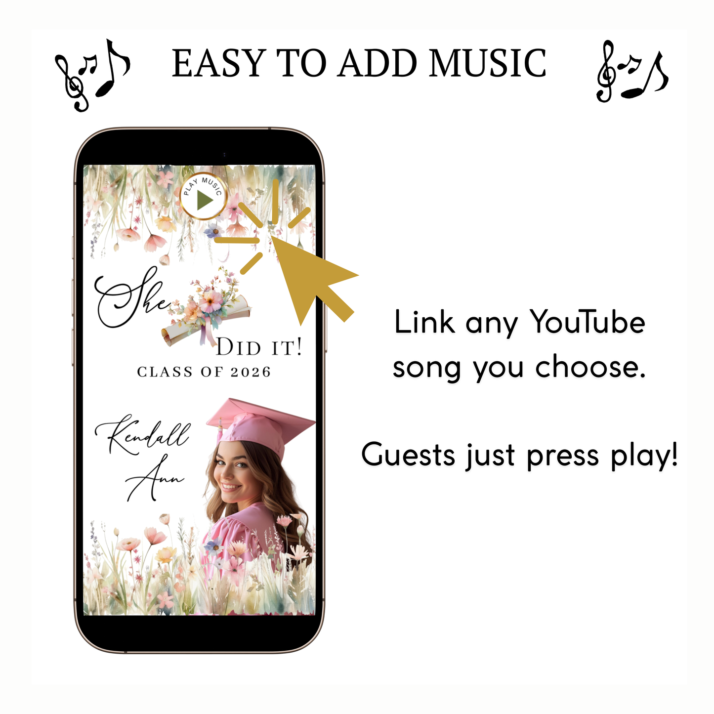 2026 Graduation Website Invitation | Spring Floral Canva Website RSVP Template with Music | Spring Floral for her