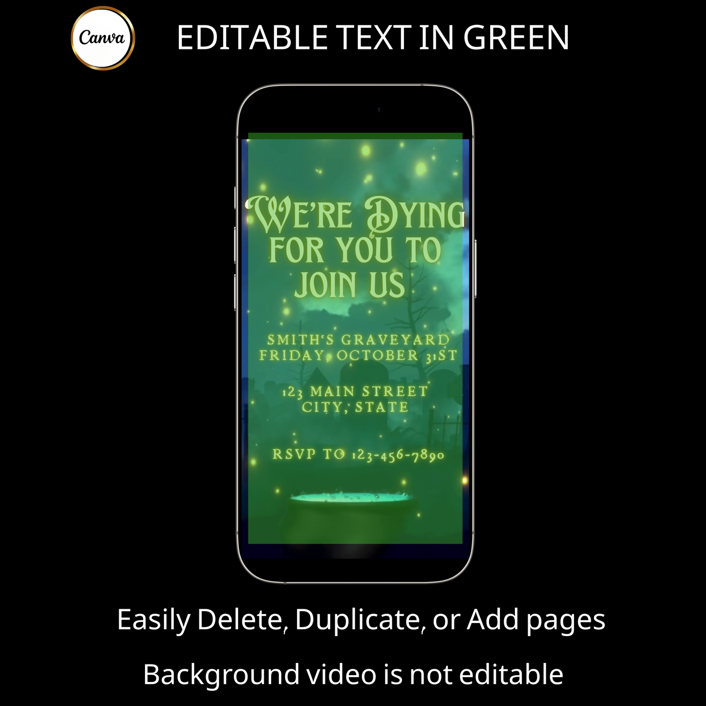 Halloween Video Invitation, Magical Spells Animated Invite, Editable Halloween Party Mobile Evite