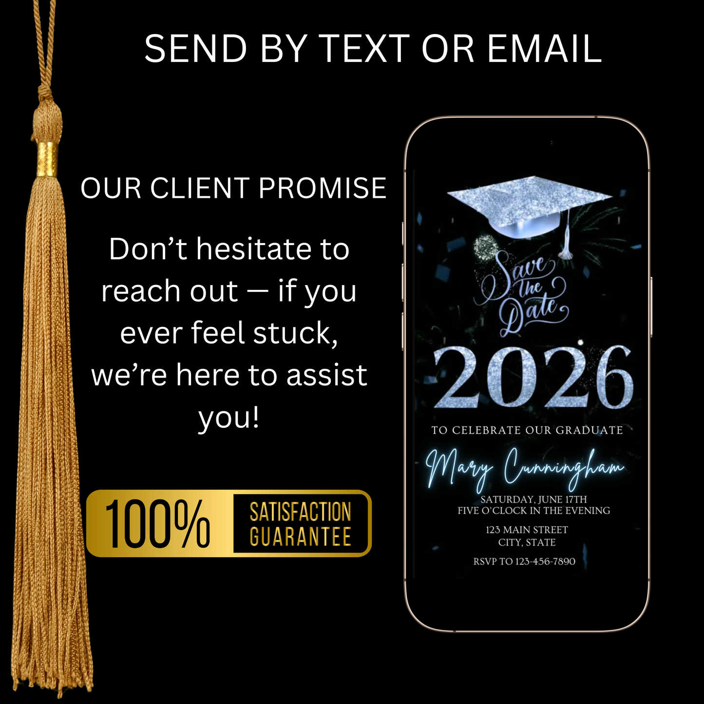 2026 Graduation Party Video Invitation | Digital Graduation Invite | Editable Online Canva Template