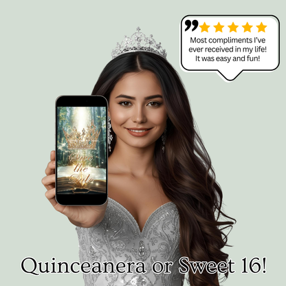 Sage Quinceañera Invitation | Princess Video Invite | Green Sweet 16 Evite | Editable Canva Template