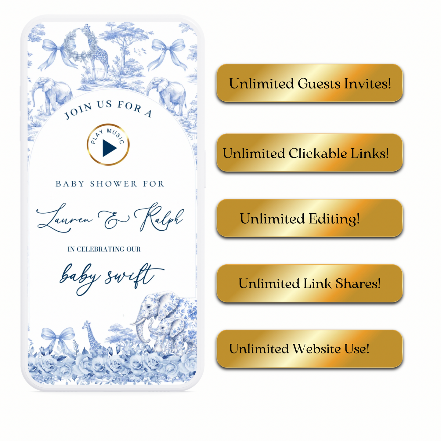 Toile de Jouy Safari Baby Shower Website Invitation Template | Editable Canva RSVP Website