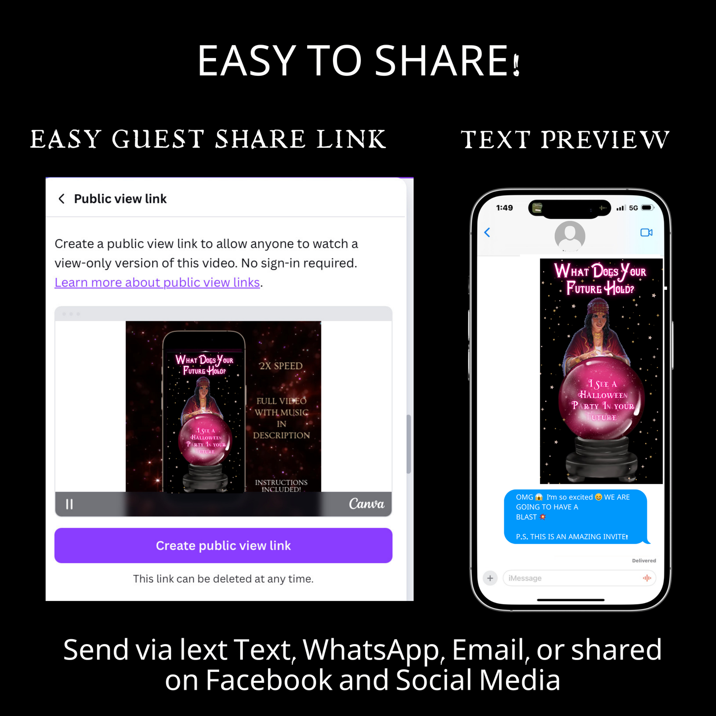 Halloween-Videoeinladung, animierte Einladung mit Tarot-Wahrsager, bearbeitbare mobile Einladung zur Halloween-Party