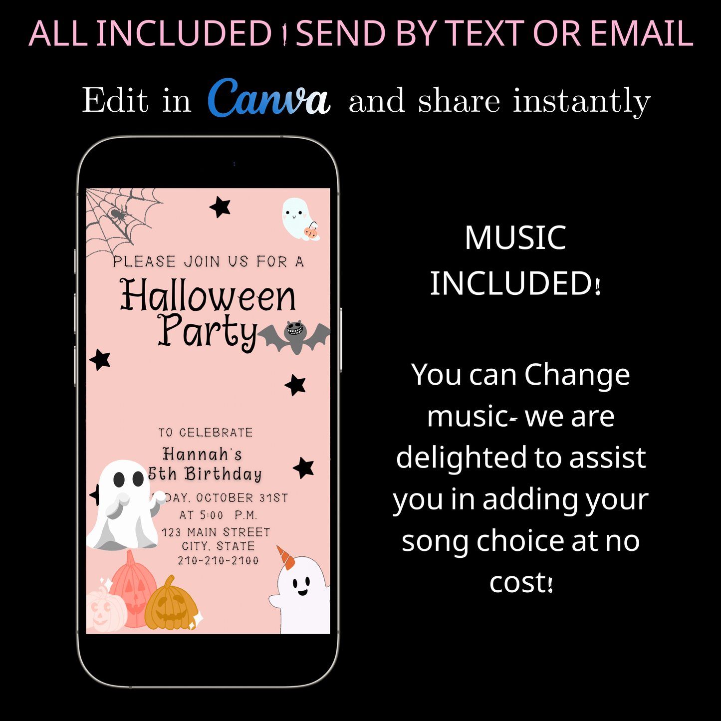 Halloween Video Invitation | Animated Halloween Digital Evite | Editable Canva Invite Template